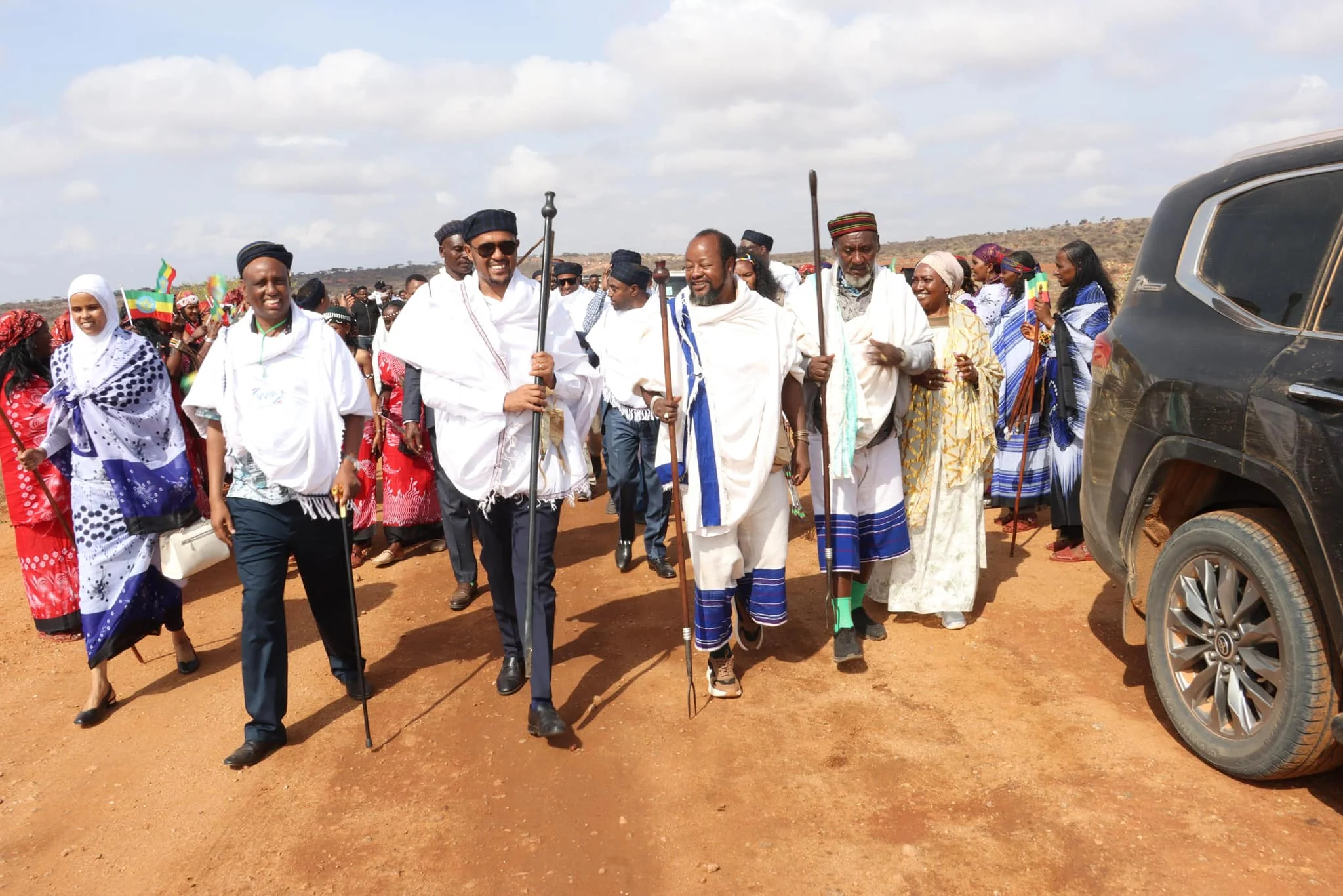 From left to right: Sa'ada Abdulrahman, Speaker of the Caffee Oromia State Parliament; Muhammad Ali, Governor of Marsabit County, Kenya; Shimalis Abdissa, President of Oromia; and Jaarsoo Dhugoo, 75th Abbaa Gadaa of the Guji Oromo.  Photo/Social Media 